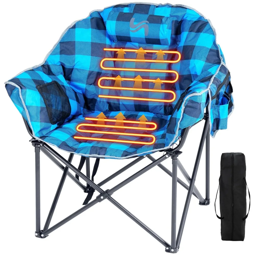 Heated Oversized Camping Chair,3-Level Heat Back&Seat,Portable Foldable Heavy-Duty Moon Chair for Lawn Patio Picnic,Custom