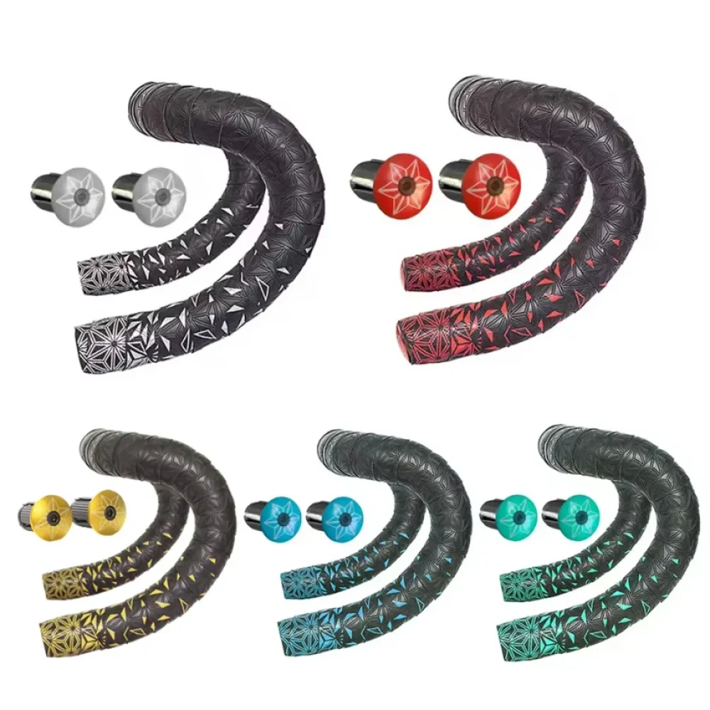 Road Bike Bar Tape Super Sticky Kush Star Fade Bar Tape EVA/PU Bike Anti-Skid Shock Absorber Wrap Tape With 1 pair Bar Plugs