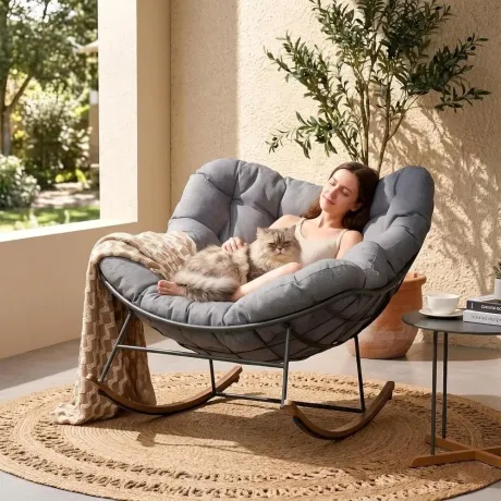 Oversized Papasan Rocking Chair with Thick Cushion for Balcony Living Room Patio Outdoor Indoor, Custom