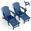 Adjustable Adirondack Chair Set 2 Ottoman Cup Holders Outdoor Patio Custom