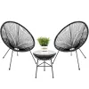 3-Piece All-Weather Patio Bistro Set Plastic Rope Glass Top Table & 2 Chairs Outdoor Use, Custom