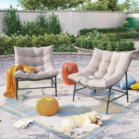 Oversized Padded Papasan Chair Set w/ Cushion & Frame Comfy Lounge Patio Indoor Outdoor 350lbs Capacity Custom