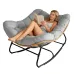 Oversized Wicker Rocking Chair 450LBS Heavy Duty Papasan Egg Cushion E-Coated Frame Rocker Patio Balcony Garden, Custom