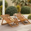 3-Piece Acacia Wood Patio Set Adjustable Foldable Chaise Lounge Chairs & Side Coffee Table for Pool Beach Backyard, Custom