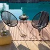 3-Piece All-Weather Patio Bistro Set Plastic Rope Glass Top Table & 2 Chairs Outdoor Use, Custom