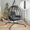 Egg Chair with Stand Rattan Swing Hammock Indoor Outdoor 400lbs Thickened Cushion Bedroom Balcony Garden, Custom