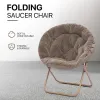 Comfy Saucer Chair Folding Faux Fur Accent Chair Metal Frame Bedroom Living Room Reading Moon Chair, Custom