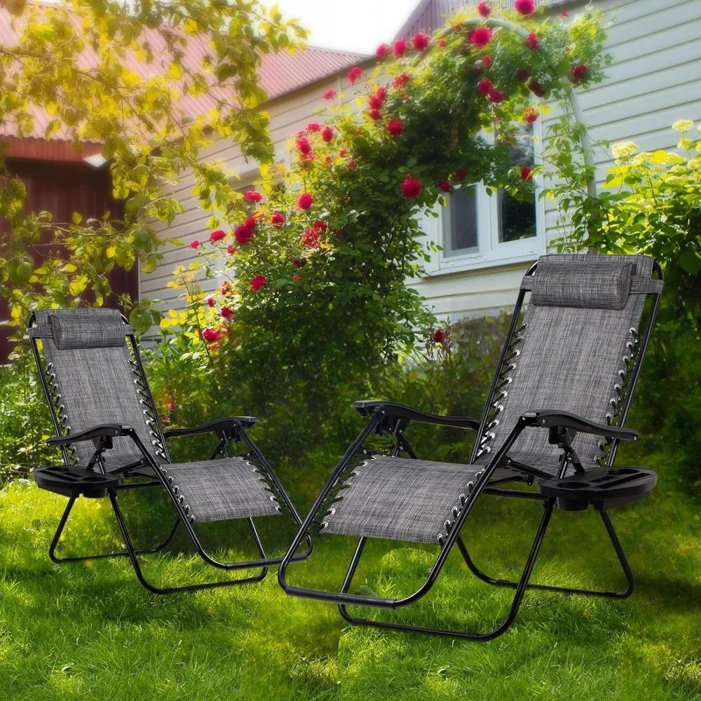 Adjustable Steel Mesh Zero Gravity Recliner Chairs with Pillow & Cup Holder for Patio Beach Outdoor, Custom