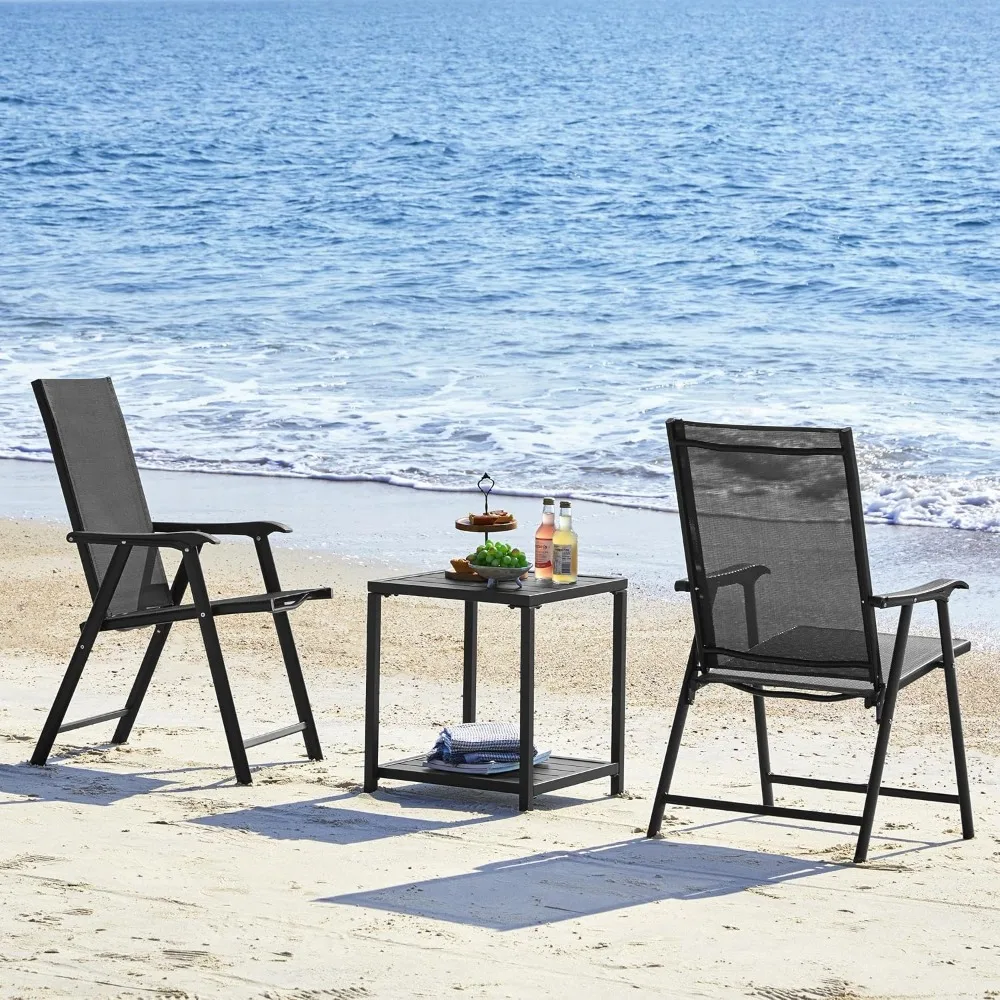 Metal Frame Folding Patio Dining Chairs with Armrests & Backrest for Lawn Garden Poolside, Custom