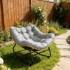 Oversized Wicker Rocking Chair 450LBS Heavy Duty Papasan Egg Cushion E-Coated Frame Rocker Patio Balcony Garden, Custom