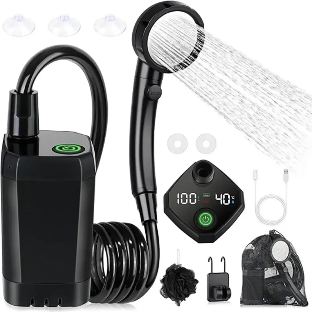 Portable Shower for Camping 6000mAh Rechargeable Camping Shower with Shower Head Intelligent LED Display Electric Shower Pump