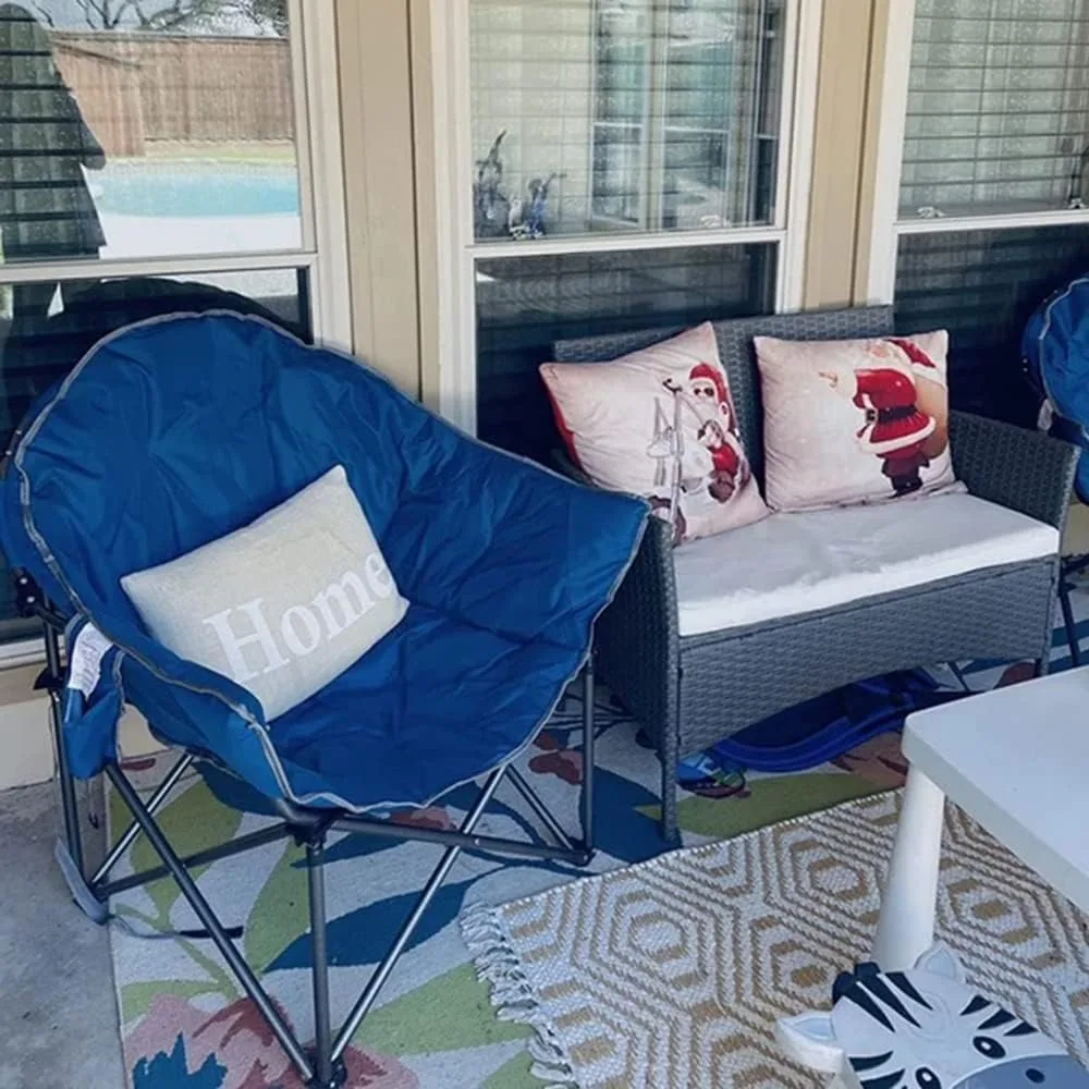 Oversized Padded Moon Round Camping Chair Folding Cup Holder Carry Bag Heavy Duty Outdoor, Custom