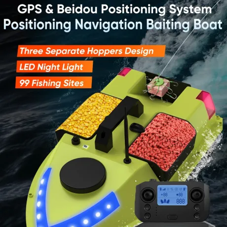 GPS RC Bait Boat 600M Wireless Remote Control Fishing Bait Boat Fishing Feeder Boat with 3 Bait Containers