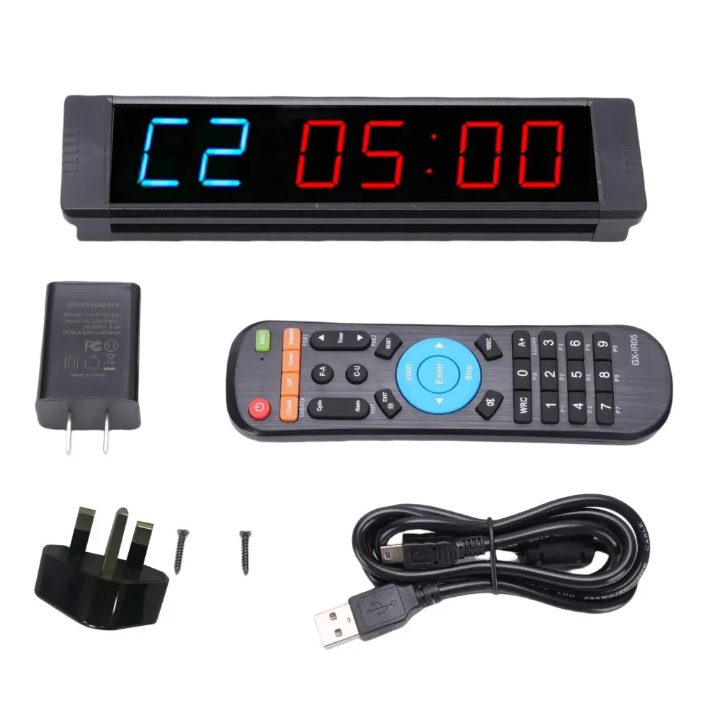 Gym Timer Gym Timer Clock 6 Digits Digital Display Workout Interval Timer Countdown Up Stopwatch for Home Fitness 12/24 Hours