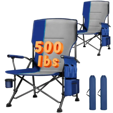 500LBS Oversized Folding Camping Chairs 2 Pack Hard Armrest Wide Seat Cup Holder Side Pocket Beach Sports, Custom