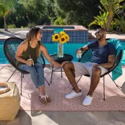 3-Piece All-Weather Patio Bistro Set Plastic Rope Glass Top Table & 2 Chairs Outdoor Use, Custom