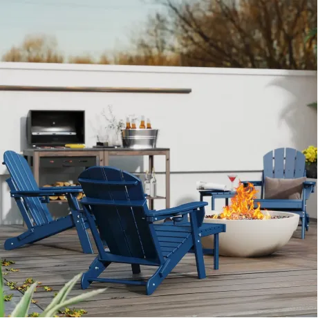 Adjustable Adirondack Chair Set 2 Ottoman Cup Holders Outdoor Patio Custom