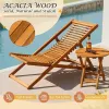 3-Piece Acacia Wood Patio Set Adjustable Foldable Chaise Lounge Chairs & Side Coffee Table for Pool Beach Backyard, Custom