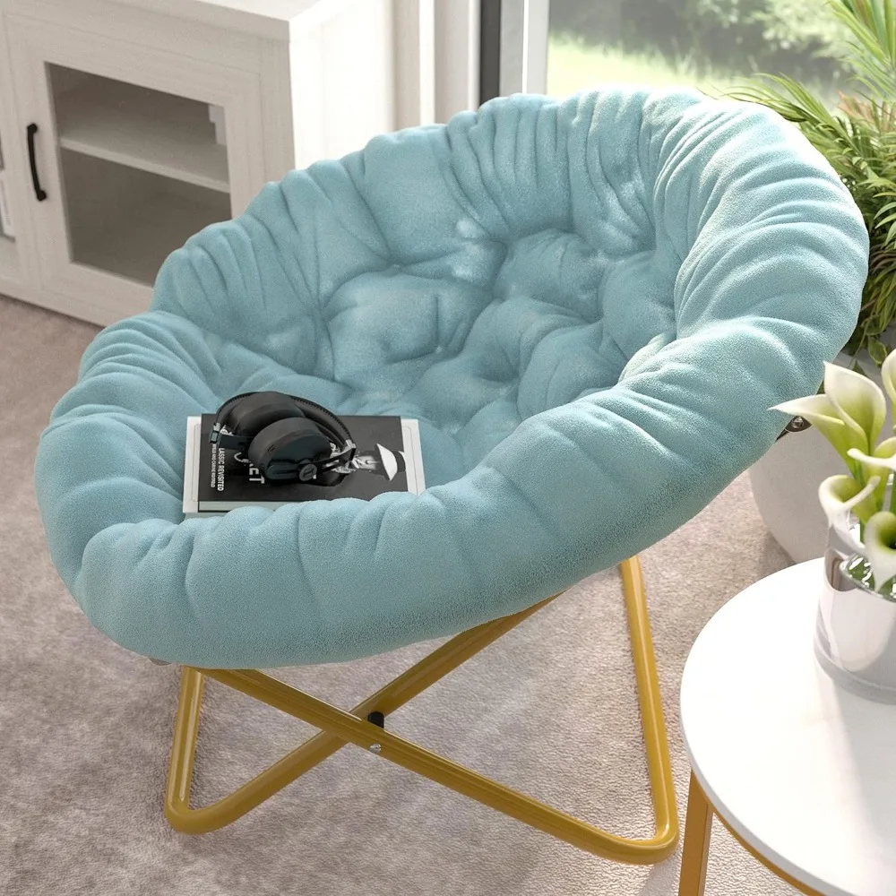 Oversized Saucer Chair Folding Faux Fur Cushion Metal Frame 38in 300lbs Capacity No Assembly Required, Custom