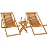 3-Piece Acacia Wood Patio Set Adjustable Foldable Chaise Lounge Chairs & Side Coffee Table for Pool Beach Backyard, Custom