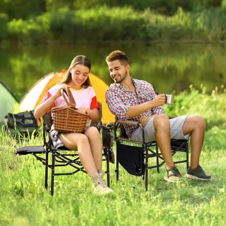 Heavy Duty Folding Chair with Side Table & Carry Bag, Portable Outdoor Camp Chair for Beach Fishing Picnic Lawn, Custom