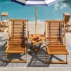 3-Piece Acacia Wood Patio Set Adjustable Foldable Chaise Lounge Chairs & Side Coffee Table for Pool Beach Backyard, Custom