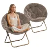 Comfy Saucer Chair Folding Faux Fur Accent Chair Metal Frame Bedroom Living Room Reading Moon Chair, Custom